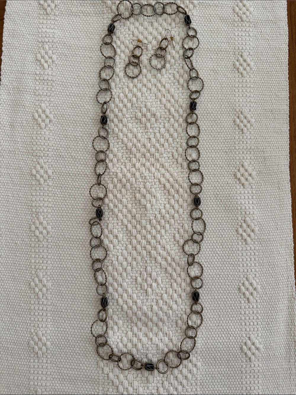 Delicate Black and Silver Link Necklace with Matching Earrings